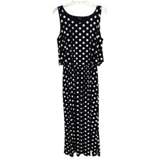 Polka Dot Popover Maxi Dress Black White Jersey Robert Louis Sleeveless XL Women