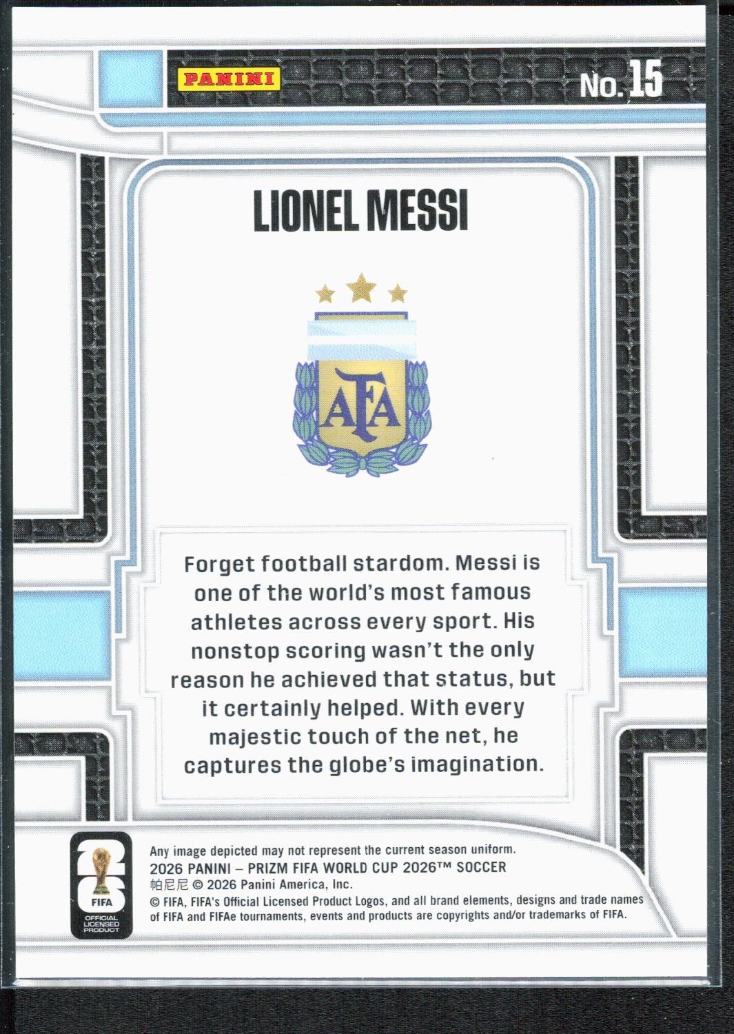2026 Panini Prizm FIFA World Cup #15 Lionel Messi Scorers Club view 2