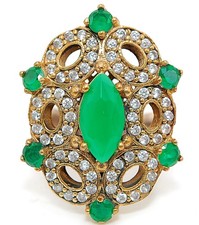 Ottoman Empire Style 7CT Treated Emerald 925 Sterling Silver Ring Sz 7 HB4