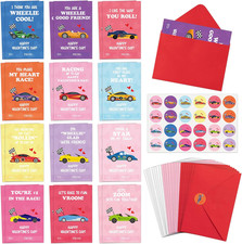 72Pcs Valentine’S Day Racing Car Greeting Cards with Envelop and Sticker for Kid