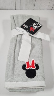 DISNEY MINNIE MOUSE MICKEY HAND TOWELS 2 PACK BATH BATHROOM GRAY BLACK RED