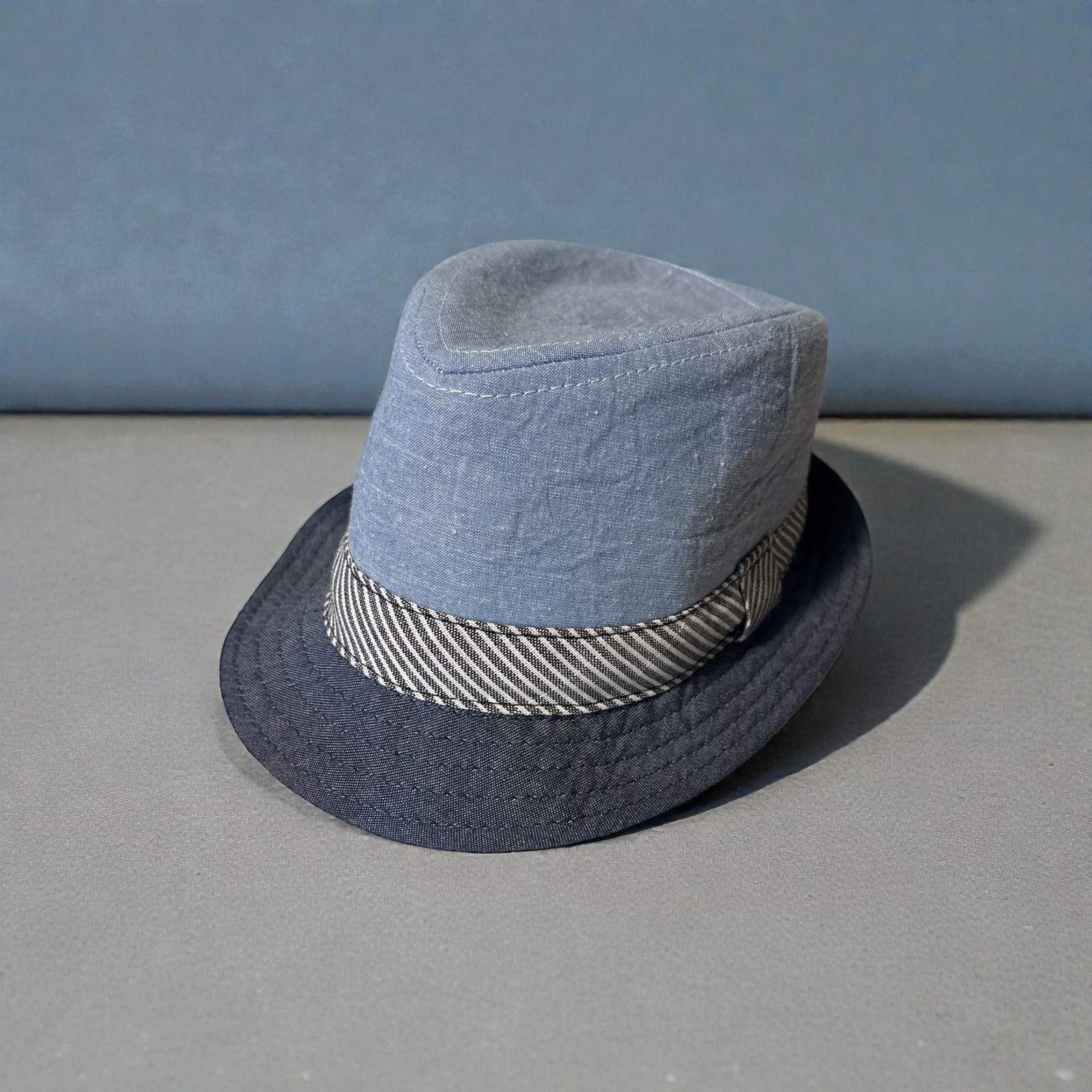 Little Boys, Toddler  Blue/White Fedora Stylish Hat 