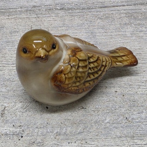 Vintage Ceramic Sparrow Bird Figurine Glazed Brown Beige Decor Made in USA