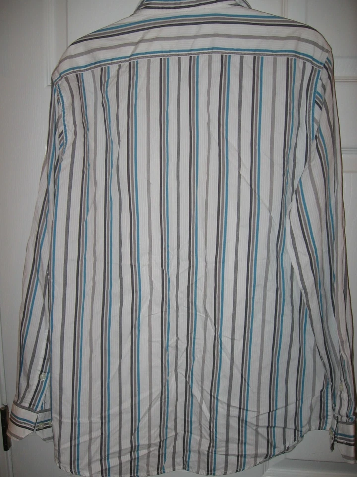 Structure Moden Fit Striped Dress Shirt Men's Large White/Blue/Brown/Gray - Image 3 of 3