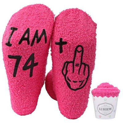 Luhiew 75th Birthday Funny Socks for Women Grandma Wife   Rose Red