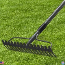 77'' Heavy Duty Bow Rake, 17 Tines Metal Head, Stainless Steel Handle, Garden