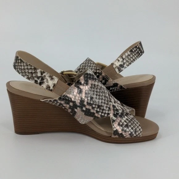 Новый с Ярлыками COLE HAAN сандалии женщин 6,5 коричневый змеиной кожи на танкетке туфли - Изображение 4 из 4