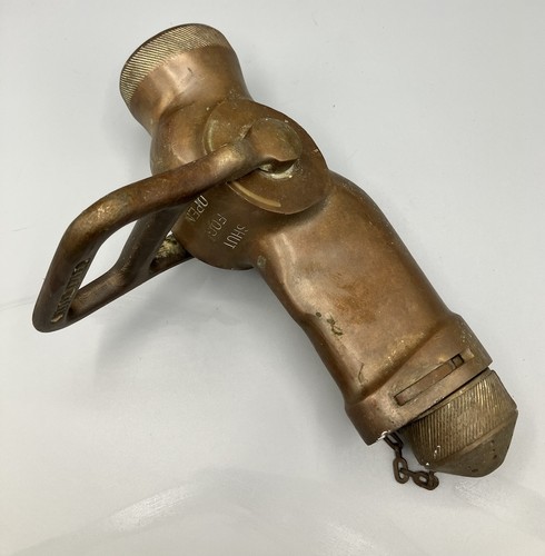 Akron 4AN Navy 1 1/2" Solid Brass Fog Nozzle Fire Hose Industrial Patina