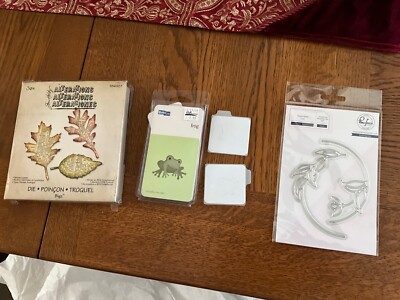 Lot of 3 Papercutting dies Tattered Leaves Frogs Botanical Circle