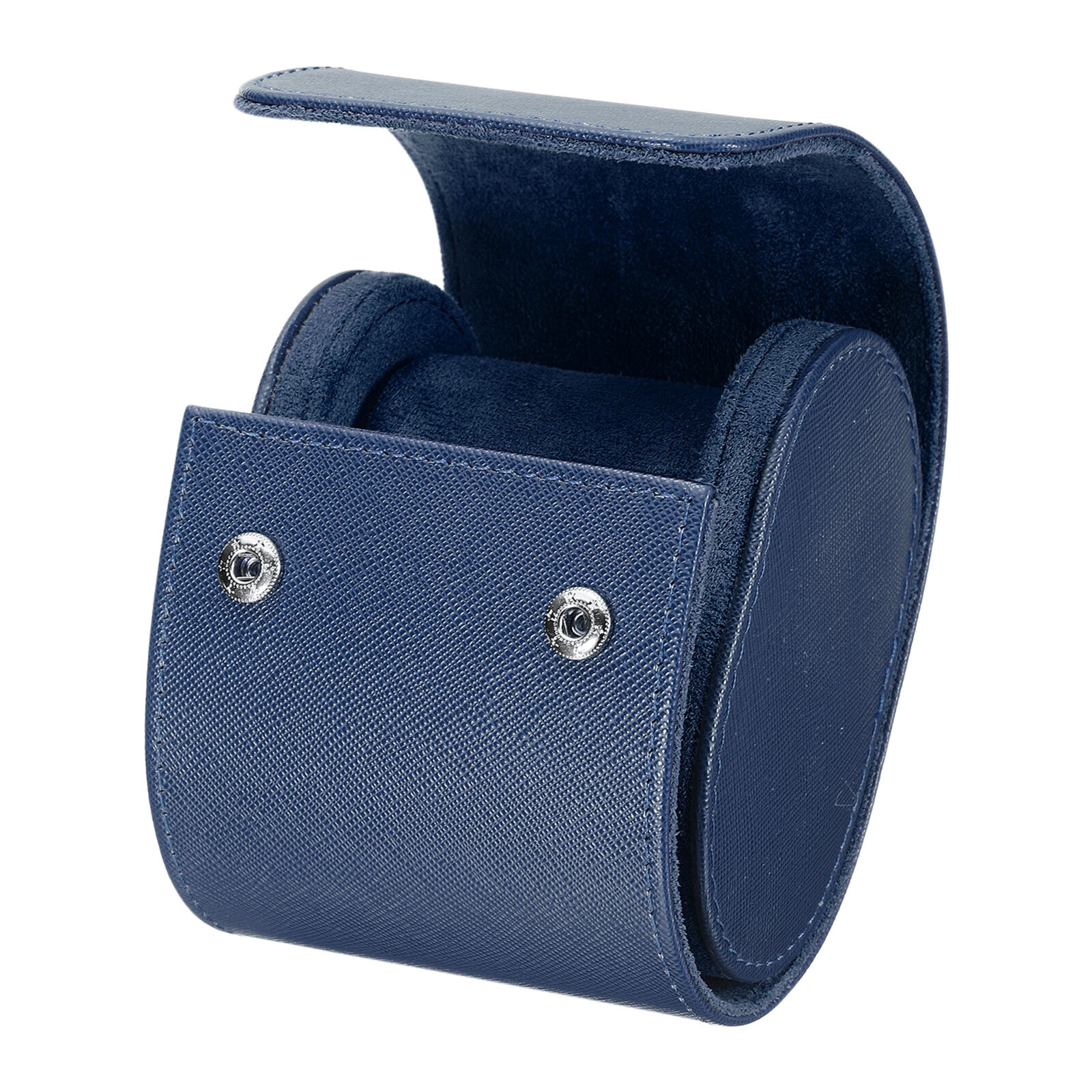 Watch Roll Travel Case Single Slot Leather Cases, Cross-grain Texture Blue