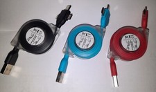 3-Pack 3' Ft 3-in-1 Multi Retractable USB TypeC iPhone Micro Charger Cable Asstd