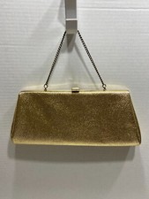 Vintage Retro Gold Clutch Bag with Metal Clasp and Chain Handbag Purse