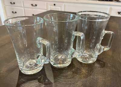 Set of 3 Vintage Hand Blown Beer Mugs Clear Retro B120