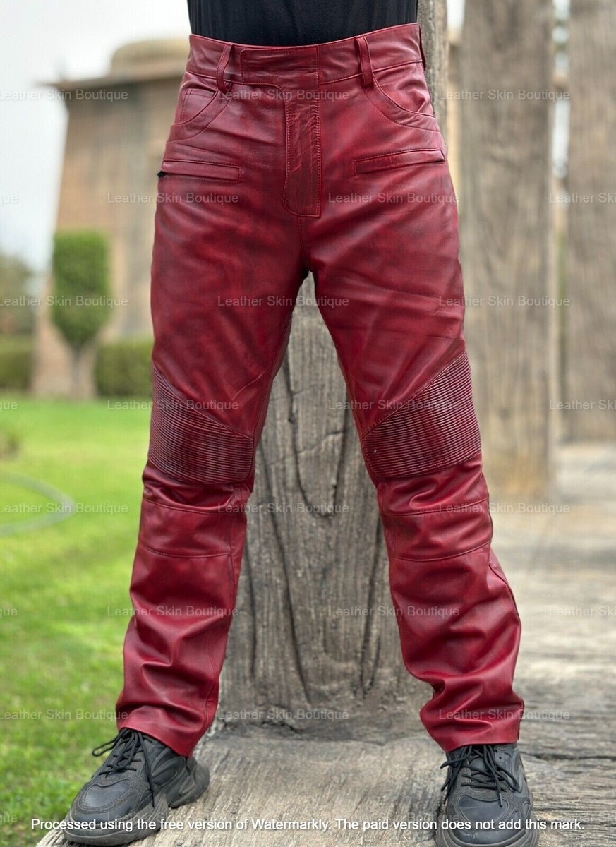 Men Leather Leather Pants With Strings On The Side Men's