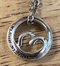 CN 925 Silver Round Heart My Sister Is My Friend Pendant 18  Necklace