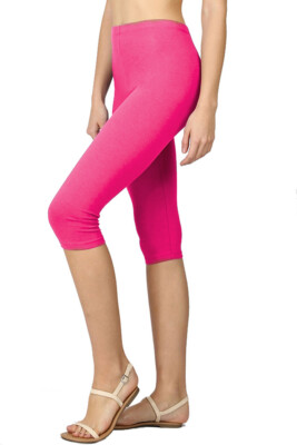 Womens Seamless Soft Cotton Stretch Basic Capri Knee Leggings