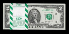 $2 Bill 2013 San Francisco (L)  STAR NOTES  100 SEQ NOTES BEP STAR STRAP UNC