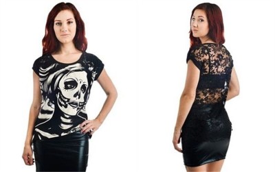 NEW Too Fast Skeleton Senorita Day of the Dead Día de Muerto Black T-Shirt S