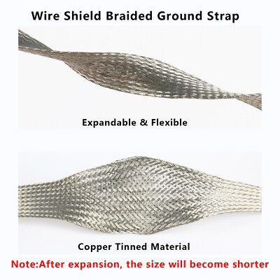 Tinned Copper Braid Shielding Sleeve | EMI RFI Protection, Expandable Ground Straps For Cables & Wires