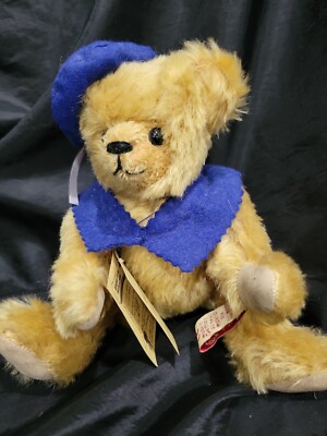 Grisly JOINTED MOHAIR 9'' BEAR MADE IN GERMANY BLUE HAT #298 ADORABLE 