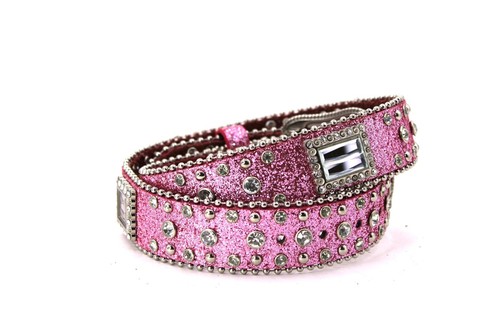 Glisten Unisex Kids Belt Pink Rhinestone Western For Pants Size 17 Flashy Shiny - Picture 3 of 9