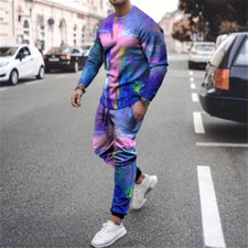 Mens Outfit 2-Piece Set Long Sleeve T Shirts and Pants Sweatsuit Thin Set