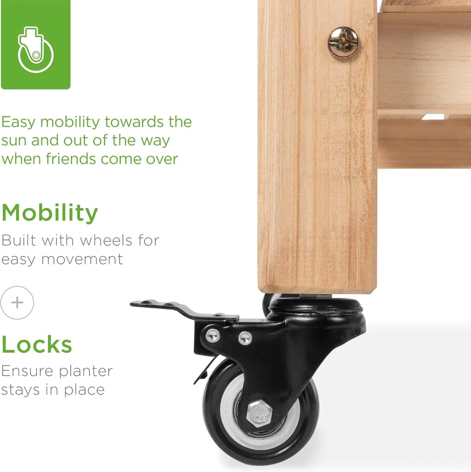 Cama de jardín elevada móvil de 48X24X32 pulgadas con ruedas bloqueables, Foto 4 de 4