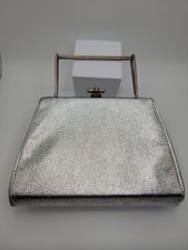 Vintage 1960s Clasp Box Purse Silver Mod Go Go