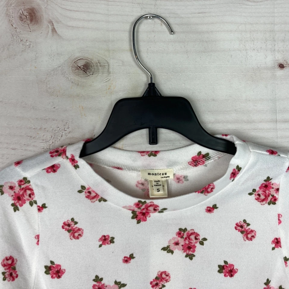 Top Monteau Niñas S Blanco Estampado Floral Torcido Frontal Cuello Redondo Manga Larga Tejido Foto 2 de 4