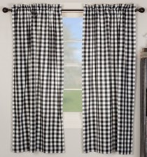 63" L Curtains Black White Farmhouse Cotton Lined Tie Backs Annie Buffalo Check