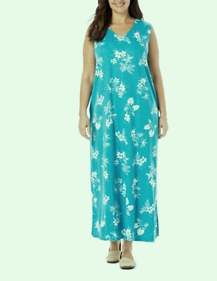 Woman Within Plus Size Deep Turquoise Sleeveless V-Neck Long Dress Size 1X-22/24 | eBay Woman Within Plus Size Deep Turquoise Sleeveless V-Neck Long Dress Size 1X-22/24 | eBay