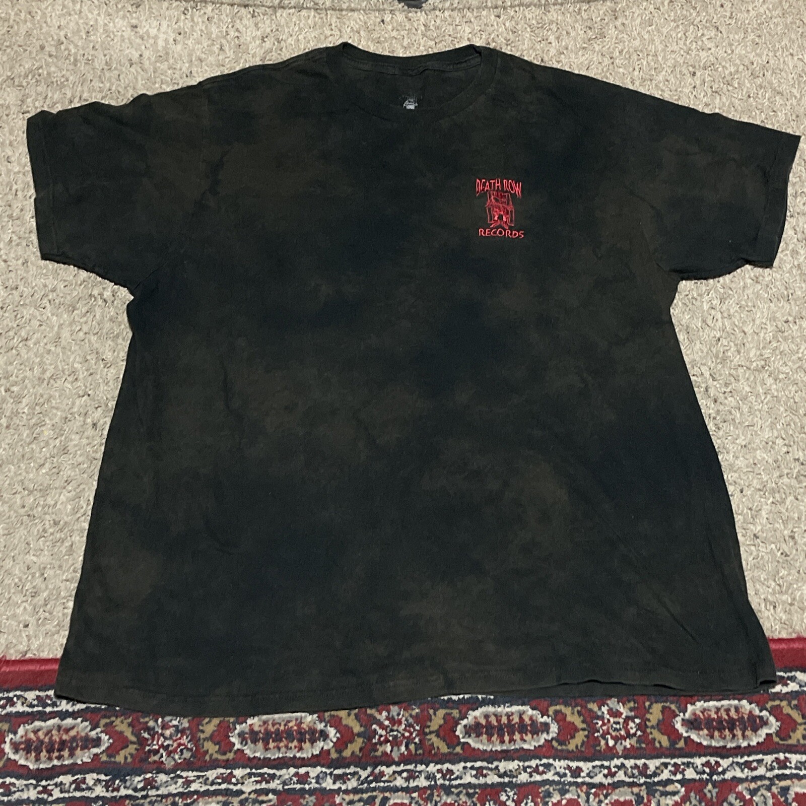 FILA Camicia Death Row Records uomo nera tie dye logo ricamato candeggina lavata XL