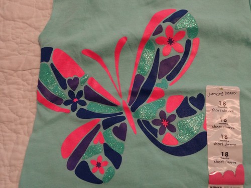 Jumping Beans Girls Green Short Sleeve Top w/Butterfly Sz 18 Months NWT - Picture 3 of 3
