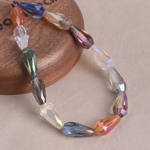 10pcs Teardrop Shape 16x8mm Faceted Cut Colorful Plated Crystal Glass Loose Bead - Foto 1 di 17