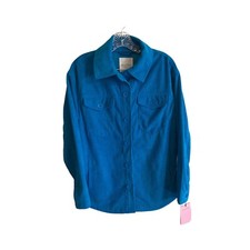 AVEC LES FILLES Womens Long Sleeve Corduroy Shirt Jacket Sz Med Blue NWT Button