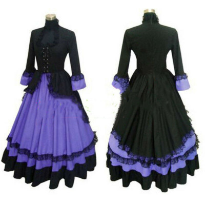 ROCOCO Ball Grown Gothic Medieval Renaissance Victorian Dress Costume Blue  Black | eBay