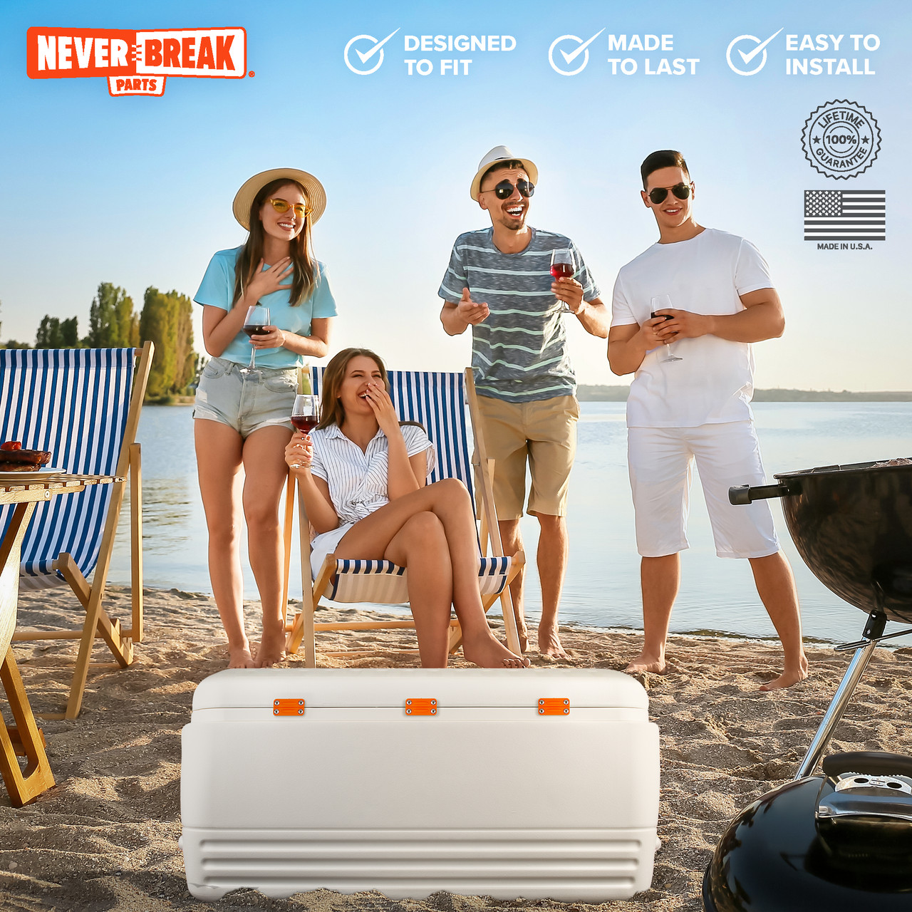 NeverBreak Parts - Igloo Cooler Repair Kit (orange) - 3 hinges, 2 latches