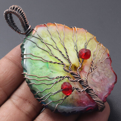 H2742 Slice Wire Wrapped Tree Of Life GIGANTIC Pendant Gemstone  Jewelry