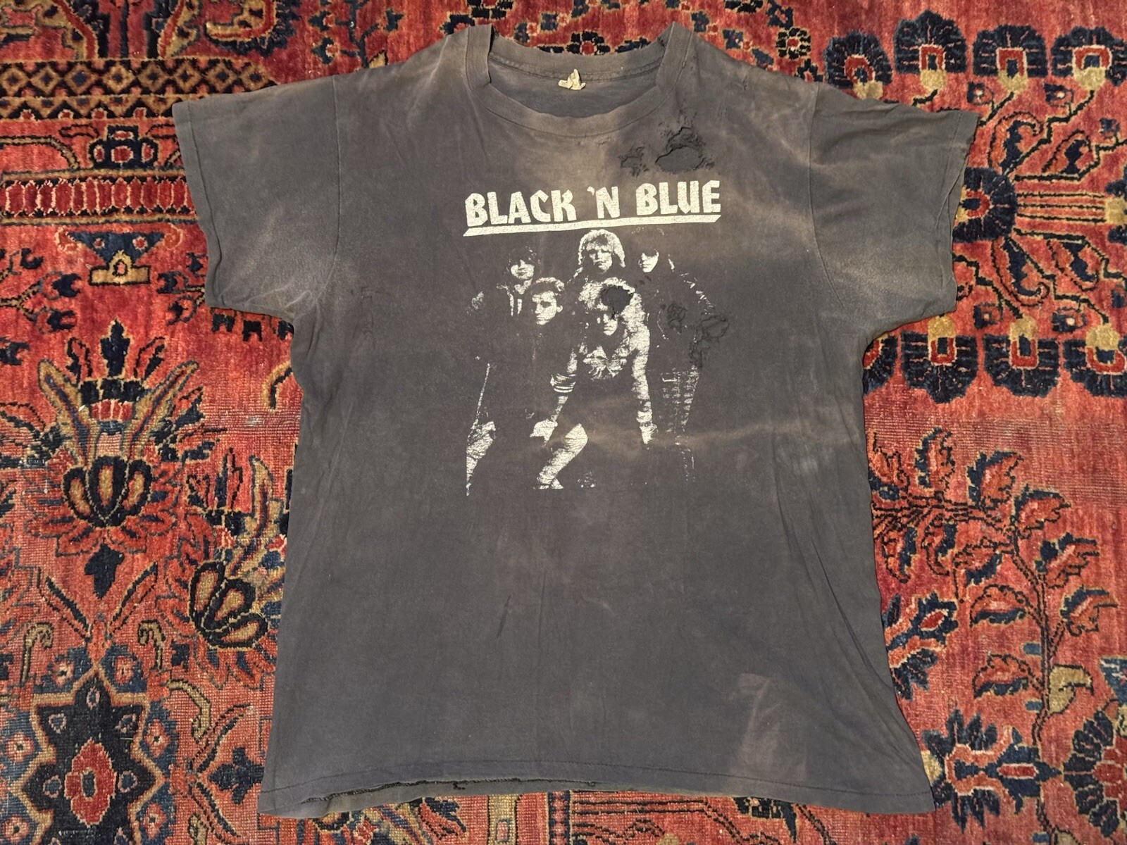 T Shirt Vintage Nera N Blu Poison Skid Fila Motley Cru Schermo Stelle XL Strappato