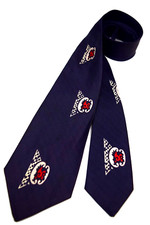 Neck Tie VTG 30s 40s Art Deco Industrial Red White Design on Blue Tie 51.5 x 3"