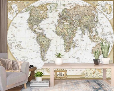 3D World Map Self-adhesive Removable Wallpaper Murals