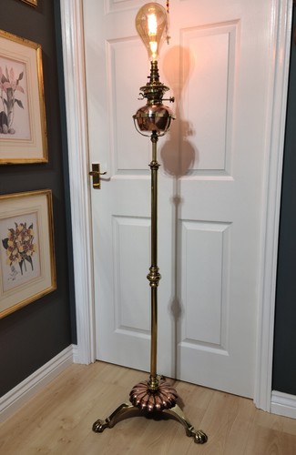 Victorian Hinks Benetfink Brass and Copper Telescopic Oil Floor Lamp (Converted) - Picture 7 of 24