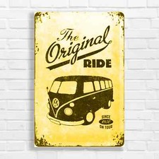 Vintage VW Camper Van Yellow Canvas Print Large Picture Wall Art