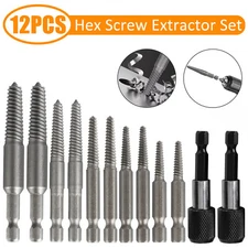 12Pcs Stud Screw Extractor Remover 1/4 Inch Hex Shank Damaged Bolt Easy Out Sets