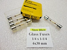 8/10 Amp, Slow Blow Glass Fuses, 6 x 30mm 1/4 x  1-1/4 250 Volts, USA Fast Ship