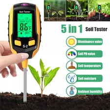 5in1 LCD Digital PH Soil Tester Plant Lawn Water Moisture Temperature Test Meter