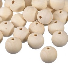 20Pcs 50mm Natural Wood Spacer Bead 10mm Hole Unfinished Round Wooden Beads