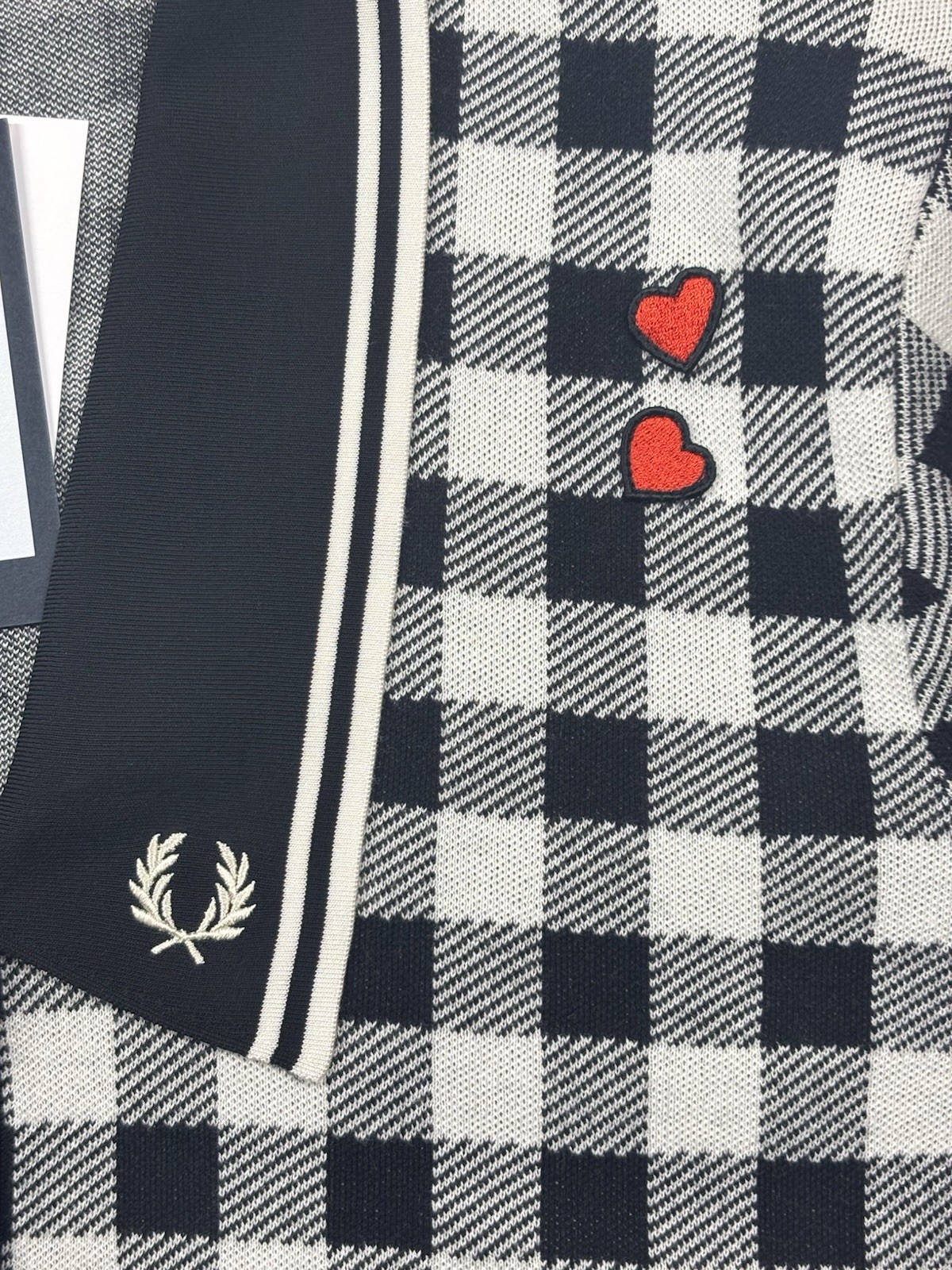 Fred Perry Amy Winehouse Gingham Knitted Shirt Black & White Size 16 Brand New image 5