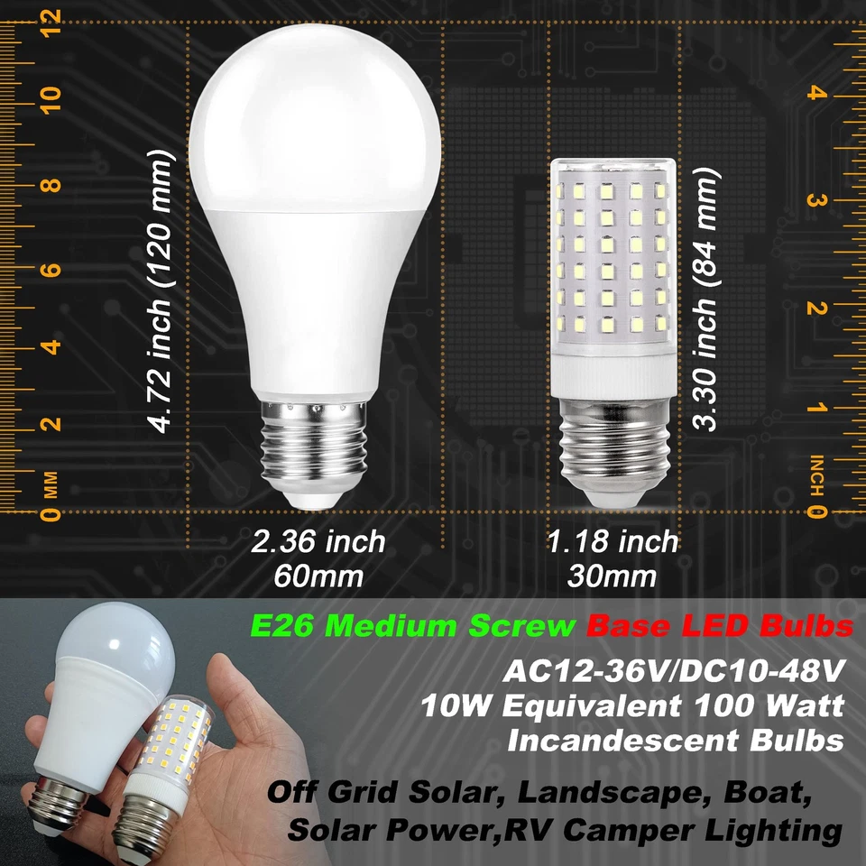 12 Volt 24V Low Voltage E26 Medium Screw Base LED Bulbs 6000K Daylight White 10W - Image 4 of 4