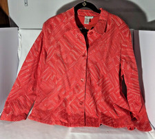 Coldwater Creek Sz XL Coral and White Art-to-Wear Wild Embroidered Blazer Shell